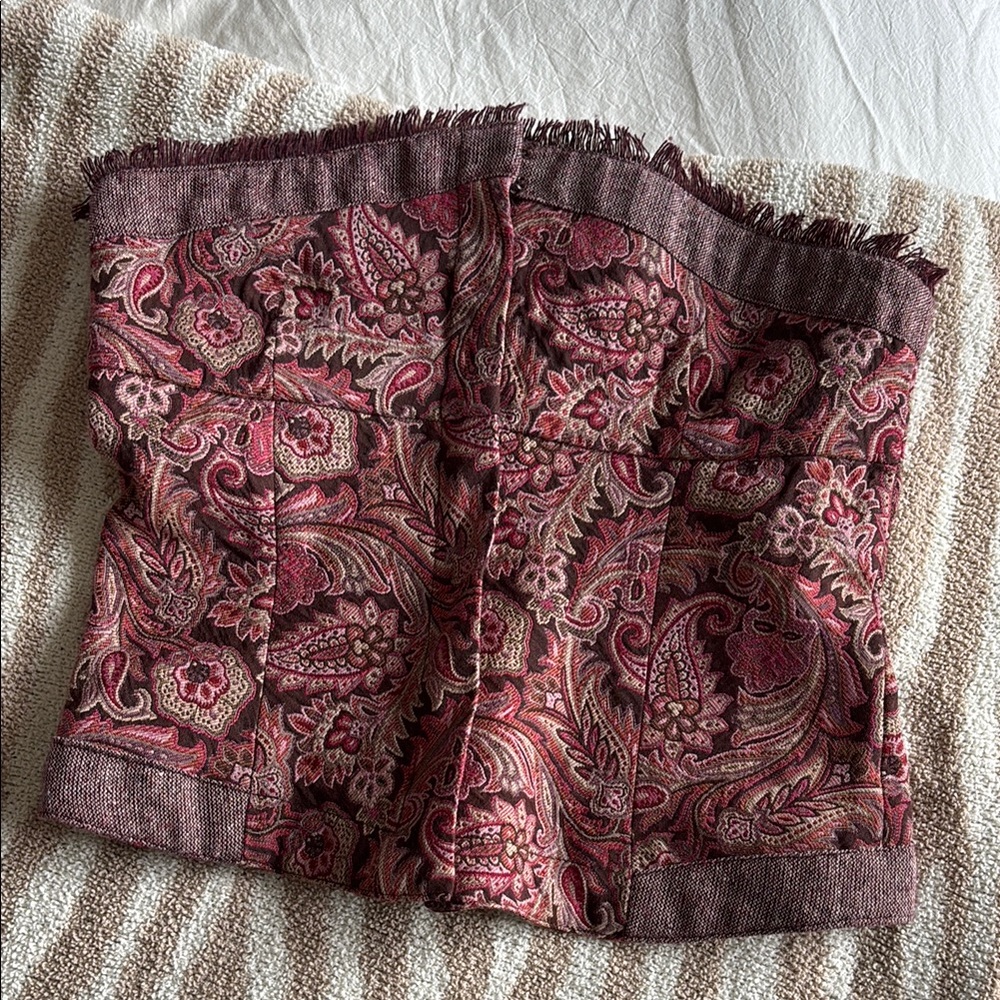 Red and Brown Corset-Style Top with Ornate Paisley Design